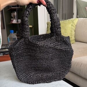 LOFT Black Textured Tote Bag
